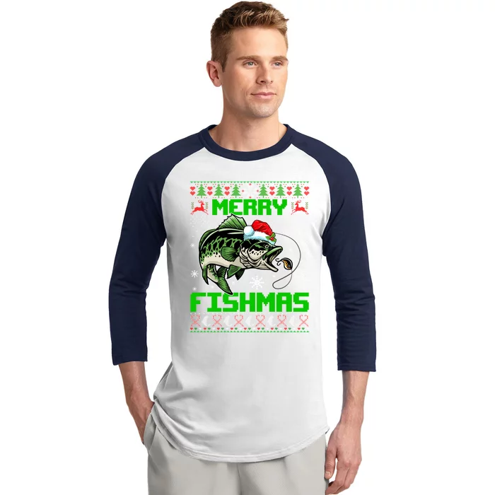 Merry Fishmas Santa Bass Fish Christmas Fishing Ugly Sweater Meaningful Gift Baseball Sleeve Shirt