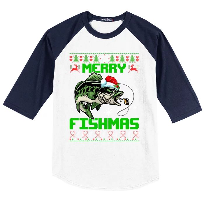 Merry Fishmas Santa Bass Fish Christmas Fishing Ugly Sweater Meaningful Gift Baseball Sleeve Shirt