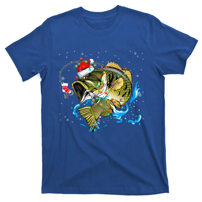 Merry Fishmas Santa Fishing Rods Christmas Tree Lights Xmas Gift T-Shirt