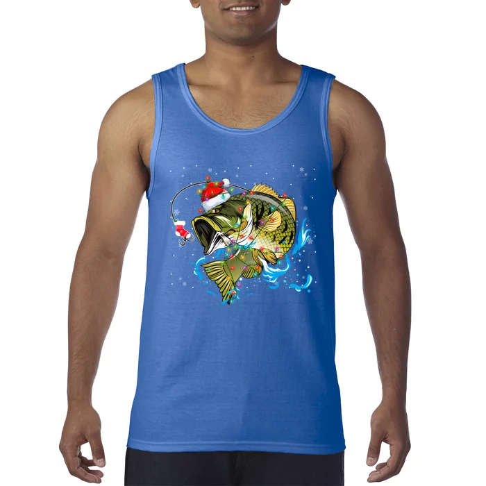 Merry Fishmas Santa Fishing Rods Christmas Tree Lights Xmas Gift Tank Top