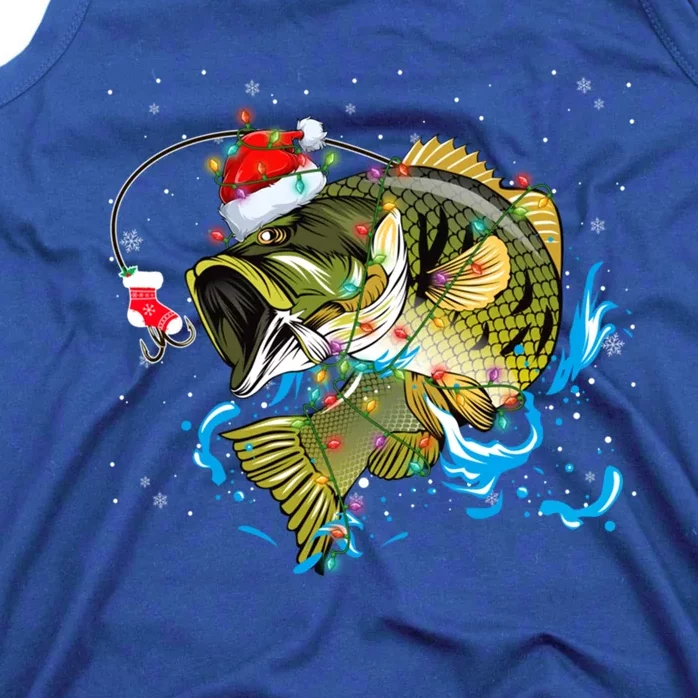 Merry Fishmas Santa Fishing Rods Christmas Tree Lights Xmas Gift Tank Top