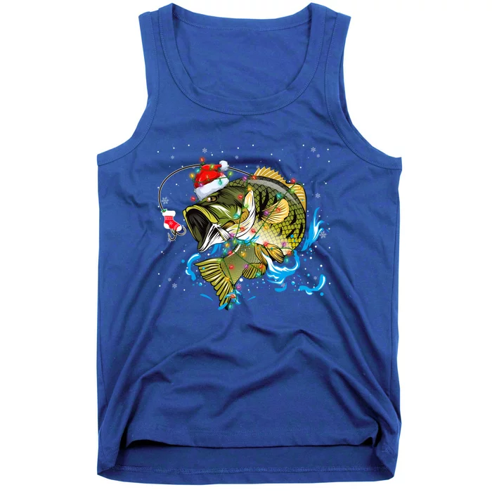 Merry Fishmas Santa Fishing Rods Christmas Tree Lights Xmas Gift Tank Top