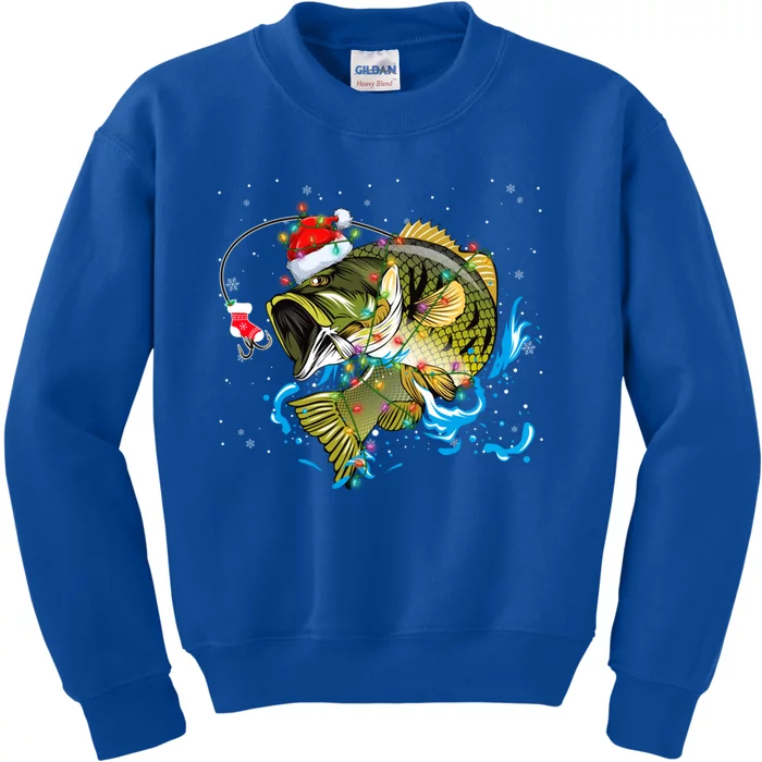 Merry Fishmas Santa Fishing Rods Christmas Tree Lights Xmas Gift Kids Sweatshirt