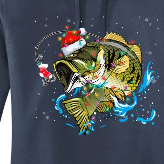 Merry Fishmas Santa Fishing Rods Christmas Tree Lights Xmas Gift Women's Pullover Hoodie