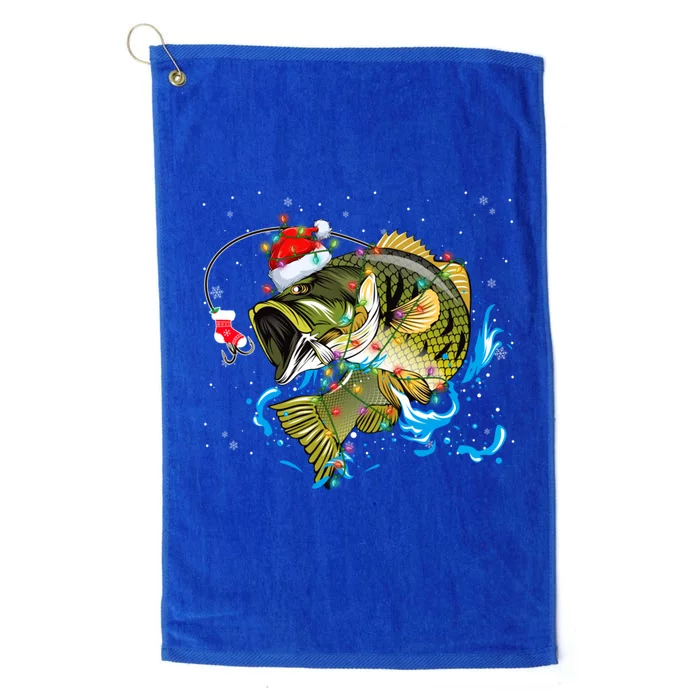 Merry Fishmas Santa Fishing Rods Christmas Tree Lights Xmas Gift Platinum Collection Golf Towel