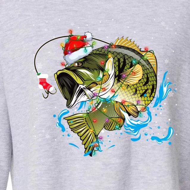 Merry Fishmas Santa Fishing Rods Christmas Tree Lights Xmas Gift Cropped Pullover Crew