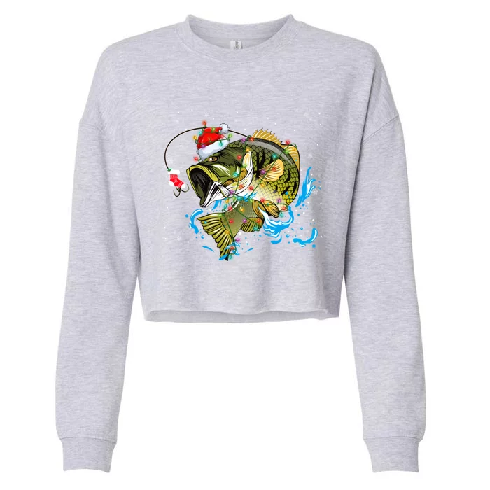 Merry Fishmas Santa Fishing Rods Christmas Tree Lights Xmas Gift Cropped Pullover Crew