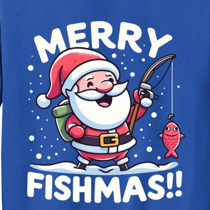 Merry Fishmas SantaS Christmas Camping And Fishing Frenzy Gift Tall Sweatshirt