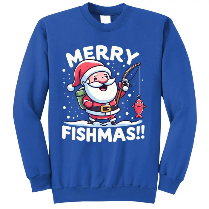 Merry Fishmas SantaS Christmas Camping And Fishing Frenzy Gift Tall Sweatshirt