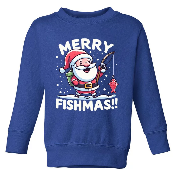 Merry Fishmas SantaS Christmas Camping And Fishing Frenzy Gift Toddler Sweatshirt