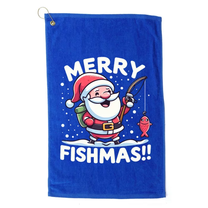 Merry Fishmas SantaS Christmas Camping And Fishing Frenzy Gift Platinum Collection Golf Towel