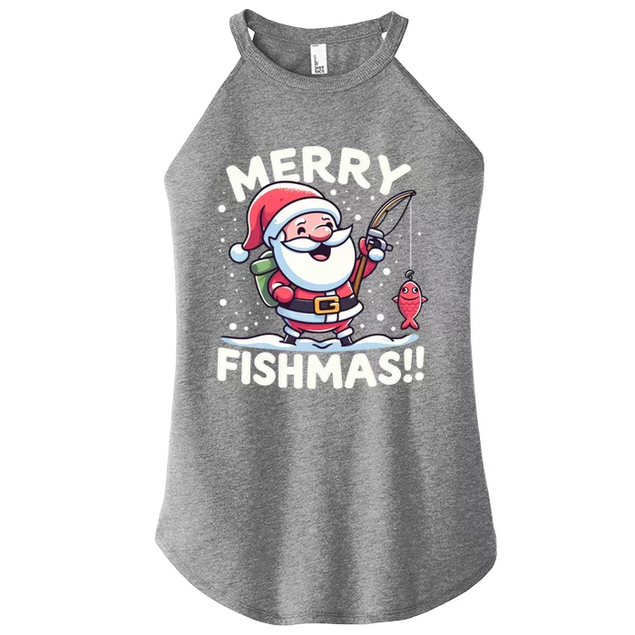 Merry Fishmas SantaS Christmas Camping And Fishing Frenzy Gift Women’s Perfect Tri Rocker Tank