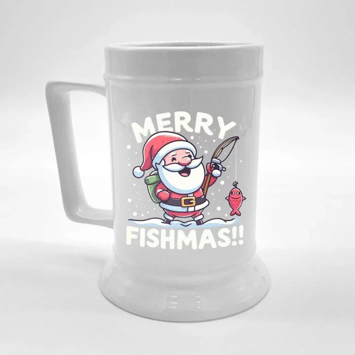 Merry Fishmas SantaS Christmas Camping And Fishing Frenzy Gift Front & Back Beer Stein