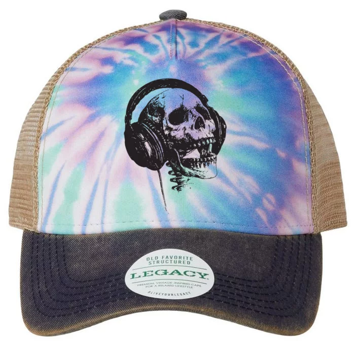 Music Forever Skull With Headphones Ink Graphic Rock Song Legacy Tie Dye Trucker Hat