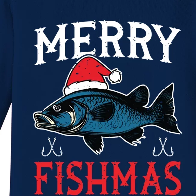 Merry Fishmas Sweater Santa Claus Fishing Christmas Blue Gift Baby Long Sleeve Bodysuit