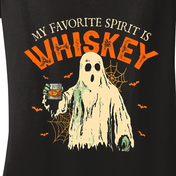 My Favorite Spirit Is Whiskey Funny Ghost Halloween Costume Women's V-Neck T-Shirt