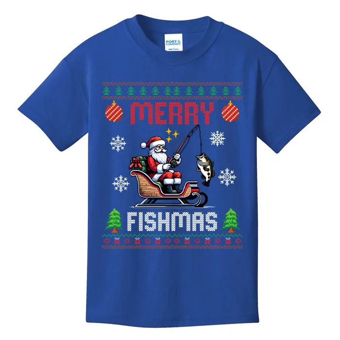 Merry Fishmas Santa Fishing Christmas Ugly Christmas Pajama Meaningful Gift Kids T-Shirt