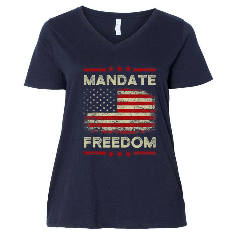 Mandate Freedom Shirt American Flag Support Medical Freedom Women's V-Neck Plus Size T-Shirt