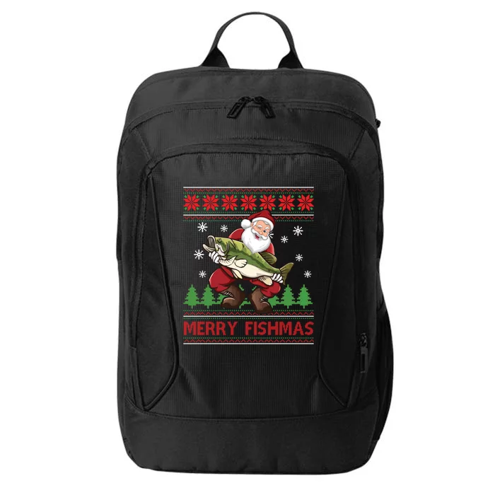 Merry Fishmas Santa Fishing Ugly Christmas Sweater Style Gift City Backpack