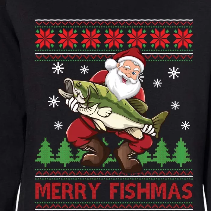 Merry Fishmas Santa Fishing Ugly Christmas Sweater Style Gift Womens California Wash Sweatshirt