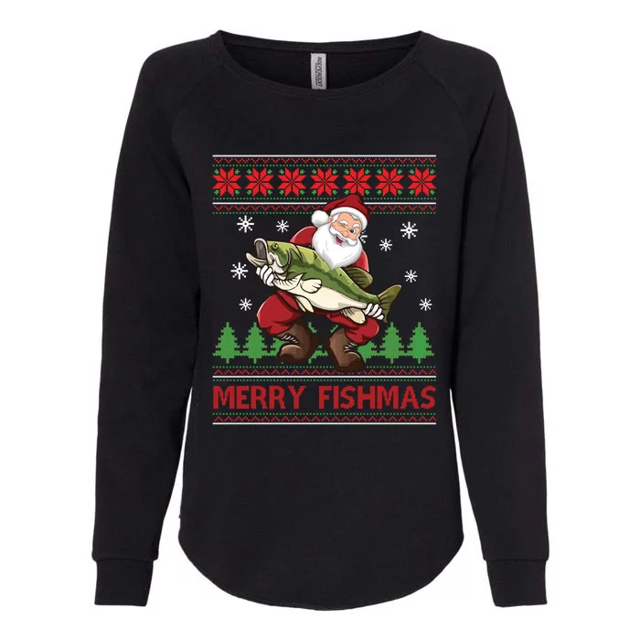 Merry Fishmas Santa Fishing Ugly Christmas Sweater Style Gift Womens California Wash Sweatshirt