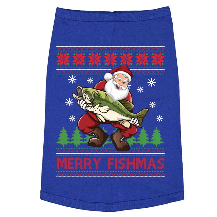 Merry Fishmas Santa Fishing Ugly Christmas Sweater Style Gift Doggie Tank