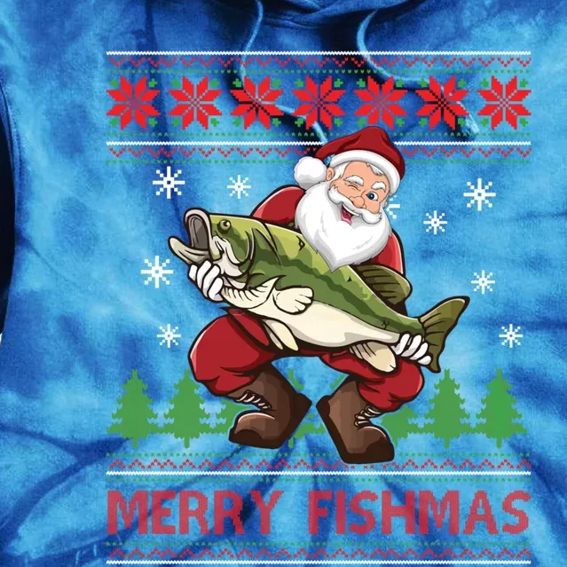 Merry Fishmas Santa Fishing Ugly Christmas Sweater Style Gift Tie Dye Hoodie