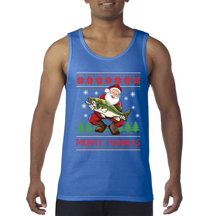 Merry Fishmas Santa Fishing Ugly Christmas Sweater Style Gift Tank Top