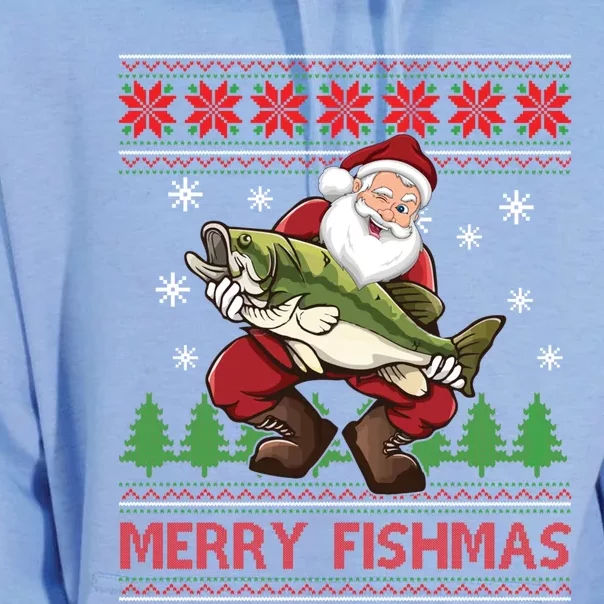 Merry Fishmas Santa Fishing Ugly Christmas Sweater Style Gift Unisex Surf Hoodie