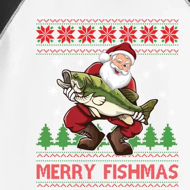 Merry Fishmas Santa Fishing Ugly Christmas Sweater Style Gift Toddler Fine Jersey T-Shirt