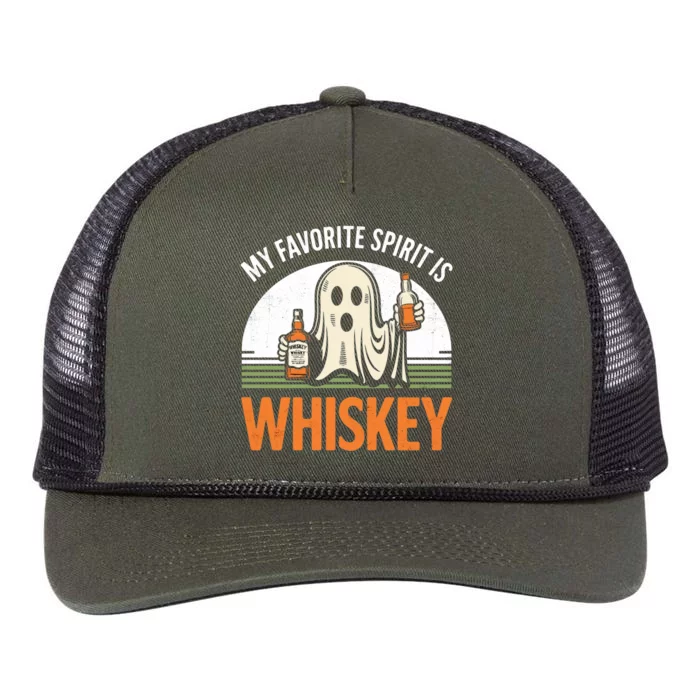 My Favorite Spirit Is Whiskey Funny Halloween Design Retro Rope Trucker Hat Cap