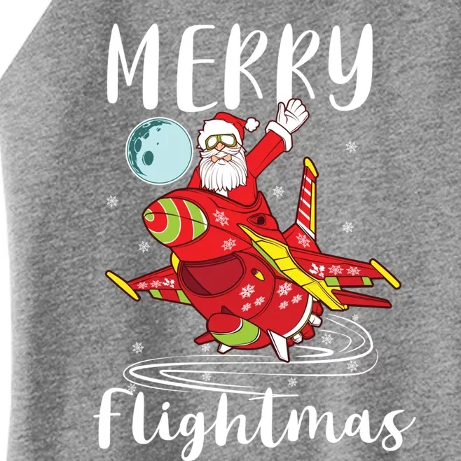 Merry Flightmas Santa Claus Pilot Flying Airplane Aviation Gift Women’s Perfect Tri Rocker Tank