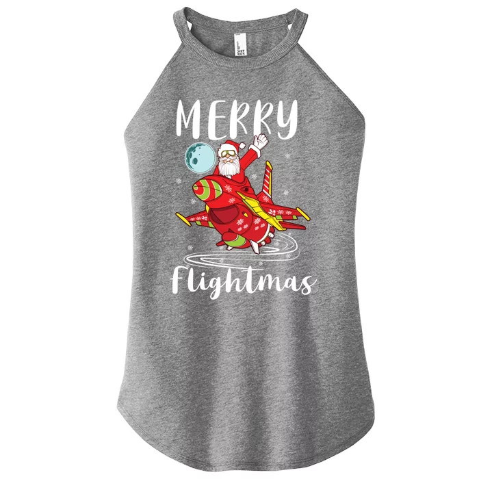 Merry Flightmas Santa Claus Pilot Flying Airplane Aviation Gift Women’s Perfect Tri Rocker Tank