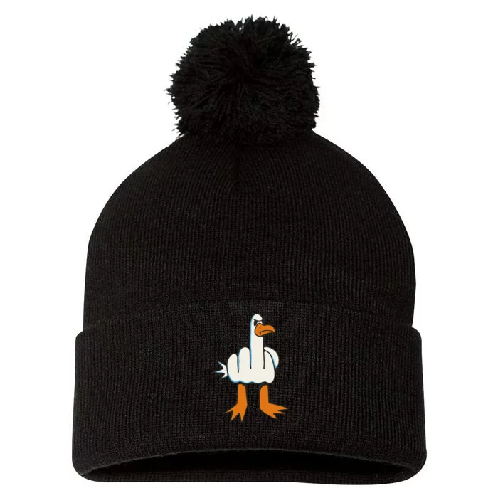 Middle Finger Seagull Pom Pom 12in Knit Beanie