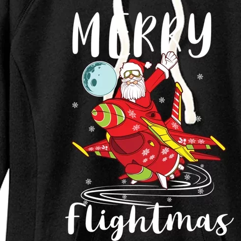 Merry Flightmas Santa Claus Pilot Flying Airplane Aviation Cool Gift Women's Fleece Hoodie