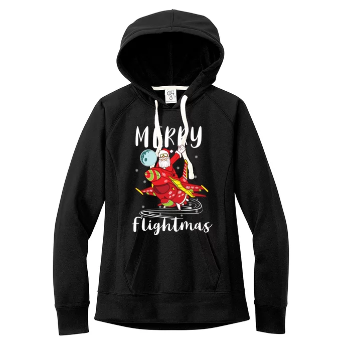 Merry Flightmas Santa Claus Pilot Flying Airplane Aviation Cool Gift Women's Fleece Hoodie