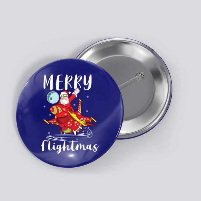 Merry Flightmas Santa Claus Pilot Flying Airplane Aviation Cool Gift Button