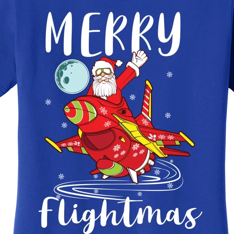 Merry Flightmas Santa Claus Pilot Flying Airplane Aviation Cool Gift Women's T-Shirt