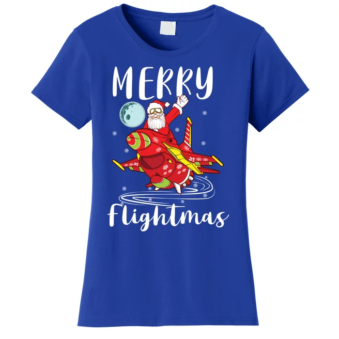 Merry Flightmas Santa Claus Pilot Flying Airplane Aviation Cool Gift Women's T-Shirt