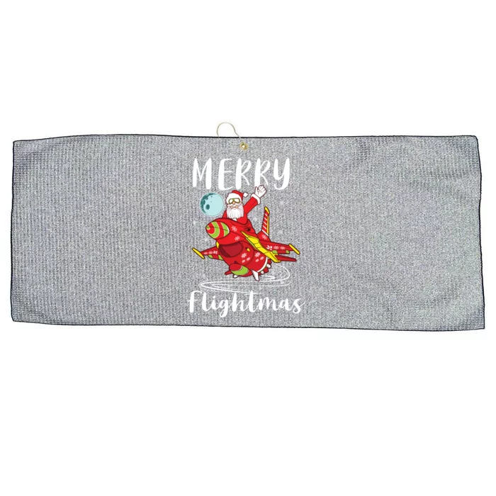 Merry Flightmas Santa Claus Pilot Flying Airplane Aviation Cool Gift Large Microfiber Waffle Golf Towel