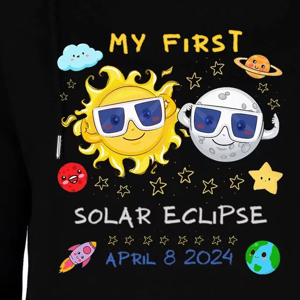 My First Solar Eclipse April 8 2024 Womens Funnel Neck Pullover Hood