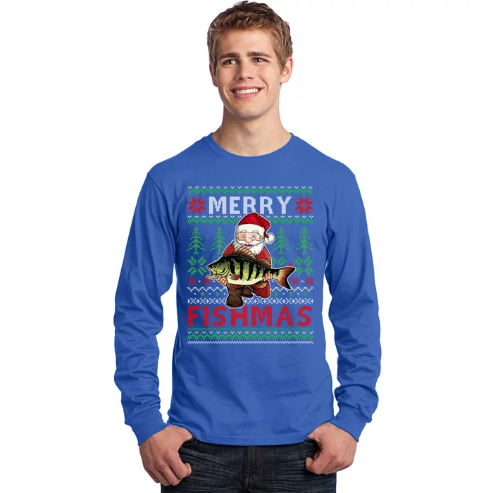 Merry Fishmas Santa Fishing Fishers Ugly Christmas Sweater Gift Long Sleeve Shirt