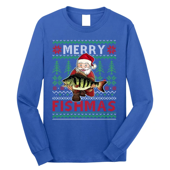 Merry Fishmas Santa Fishing Fishers Ugly Christmas Sweater Gift Long Sleeve Shirt