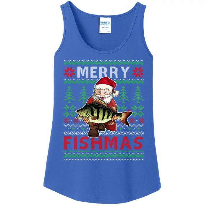 Merry Fishmas Santa Fishing Fishers Ugly Christmas Sweater Gift Ladies Essential Tank