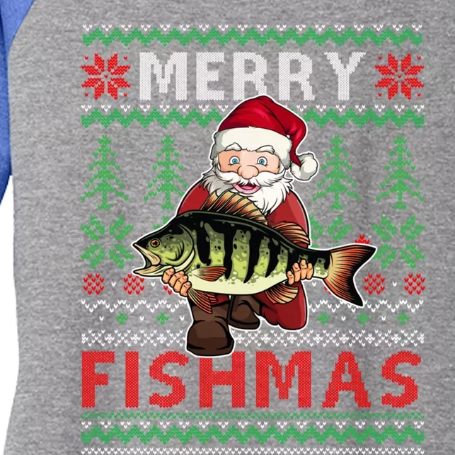 Merry Fishmas Santa Fishing Fishers Ugly Christmas Sweater Gift Women's Tri-Blend 3/4-Sleeve Raglan Shirt