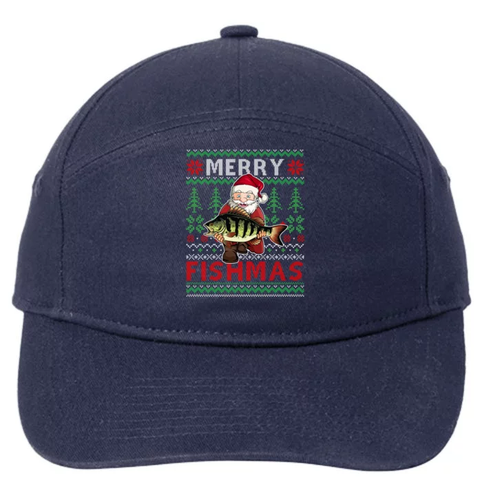 Merry Fishmas Santa Fishing Fishers Ugly Christmas Sweater Gift 7-Panel Snapback Hat