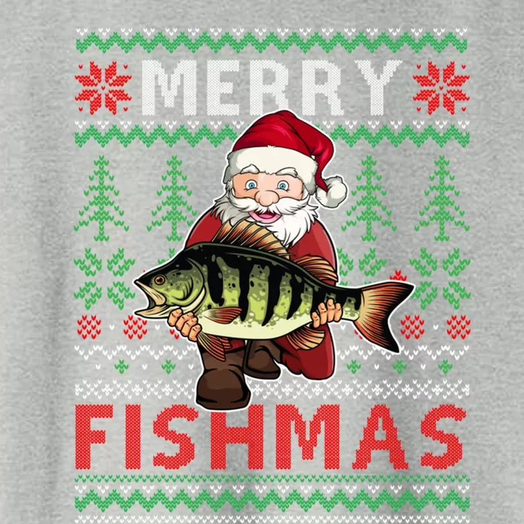 Merry Fishmas Santa Fishing Fishers Ugly Christmas Sweater Gift Women's Crop Top Tee