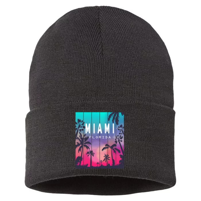 Miami Florida Sunset I Love Miami Beach Souvenir Sustainable Knit Beanie