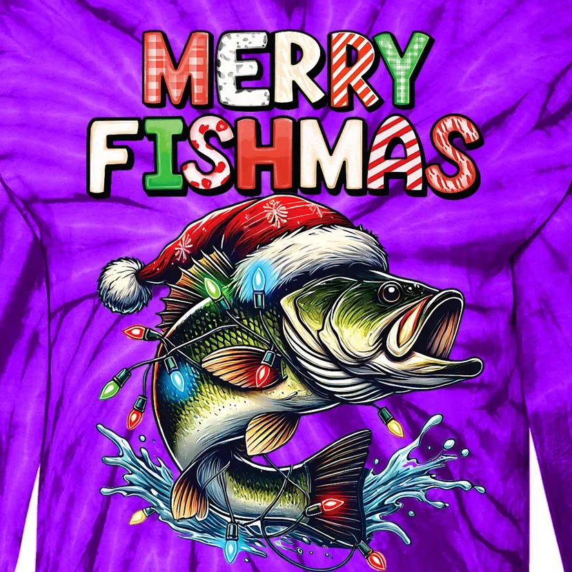 Merry Fishmas Santa Fishing Lovers Funny Fisherman Christmas Tie-Dye Long Sleeve Shirt