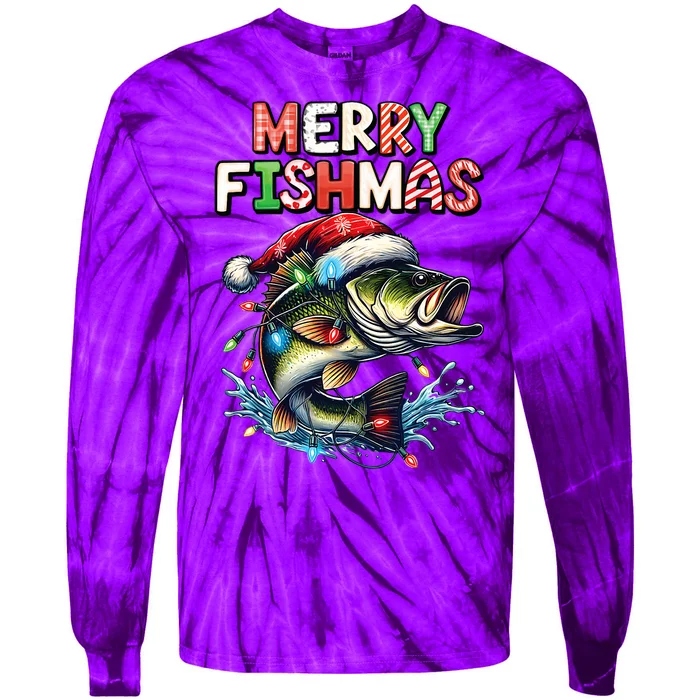 Merry Fishmas Santa Fishing Lovers Funny Fisherman Christmas Tie-Dye Long Sleeve Shirt